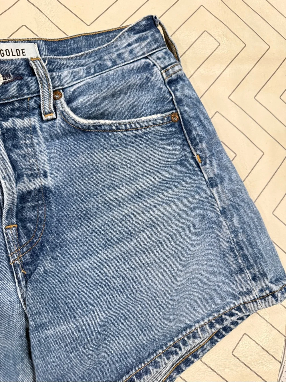 Agolde Blue Denim Parker Long Shorts